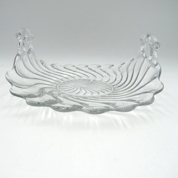 Vintage Fostoria Curved Muffin Tray Clear Glass Colonial Swirl Dual Handles - Picture 5 of 7